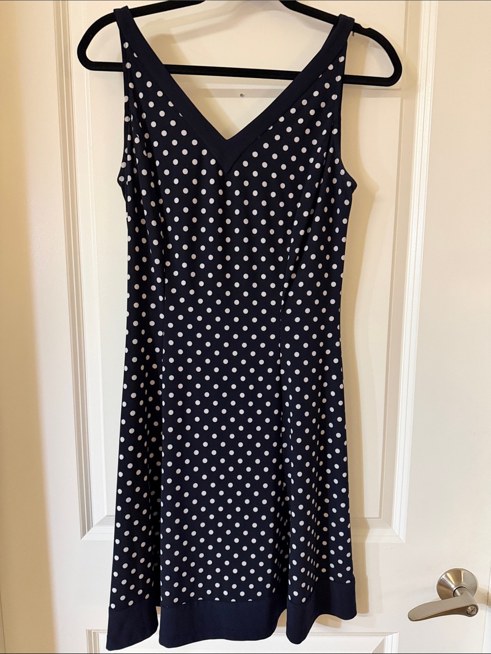Chaps Navy Polka Dot V-Neck Midi Dress